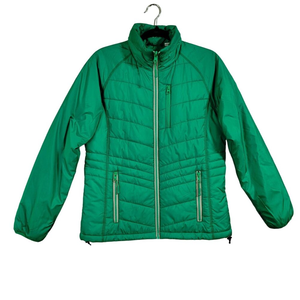Cutter & Buck Loft Barlow Pass Green Puffer Jacket With Zippered Pockets & High